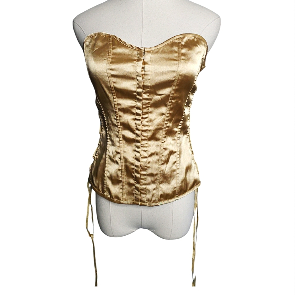Champagne Satin Front Hook & Eye Close Lace-Up Sides Cocquette Castlecore COS M